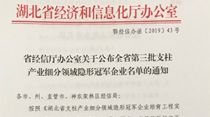 狗万·（集团）有限公司官网
被认定为“湖北省支柱产业细分领域隐形冠军示范企业”